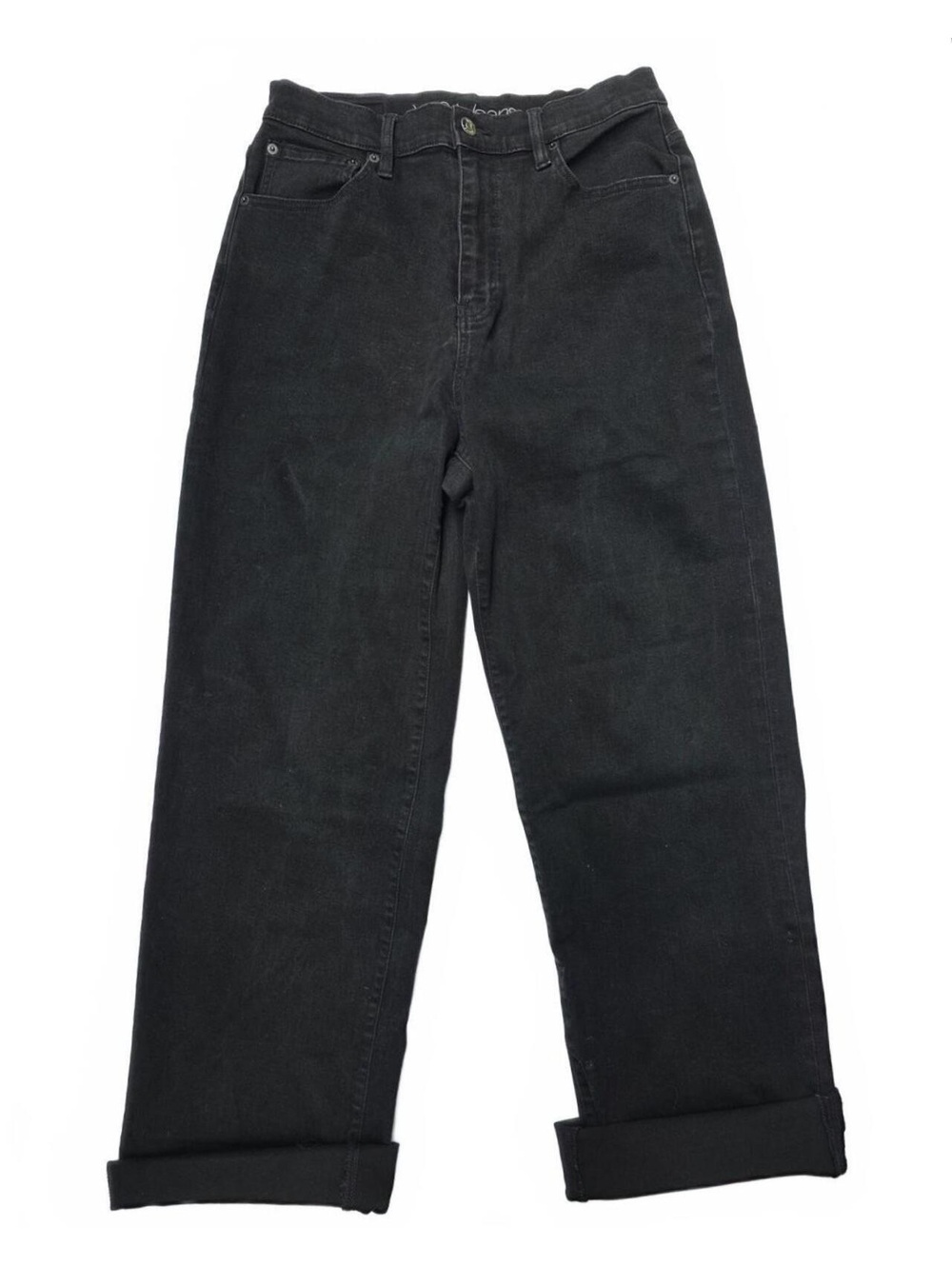 Black Cotton Yoga Jeans Straight Leg High Rise, Comfort Stretch Denim 33 Waist
